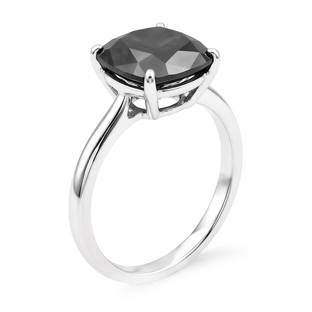 Anello Solitario con Diamante Nero Naturale Taglio Cuscino da 3,75 Carati in Oro Bianco 14 Carati