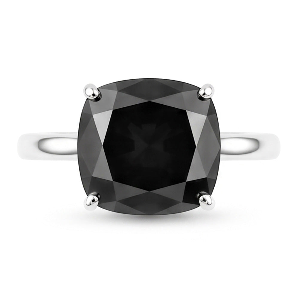 Anello Solitario con Diamante Nero Naturale Taglio Cuscino da 3,75 Carati in Oro Bianco 14 Carati