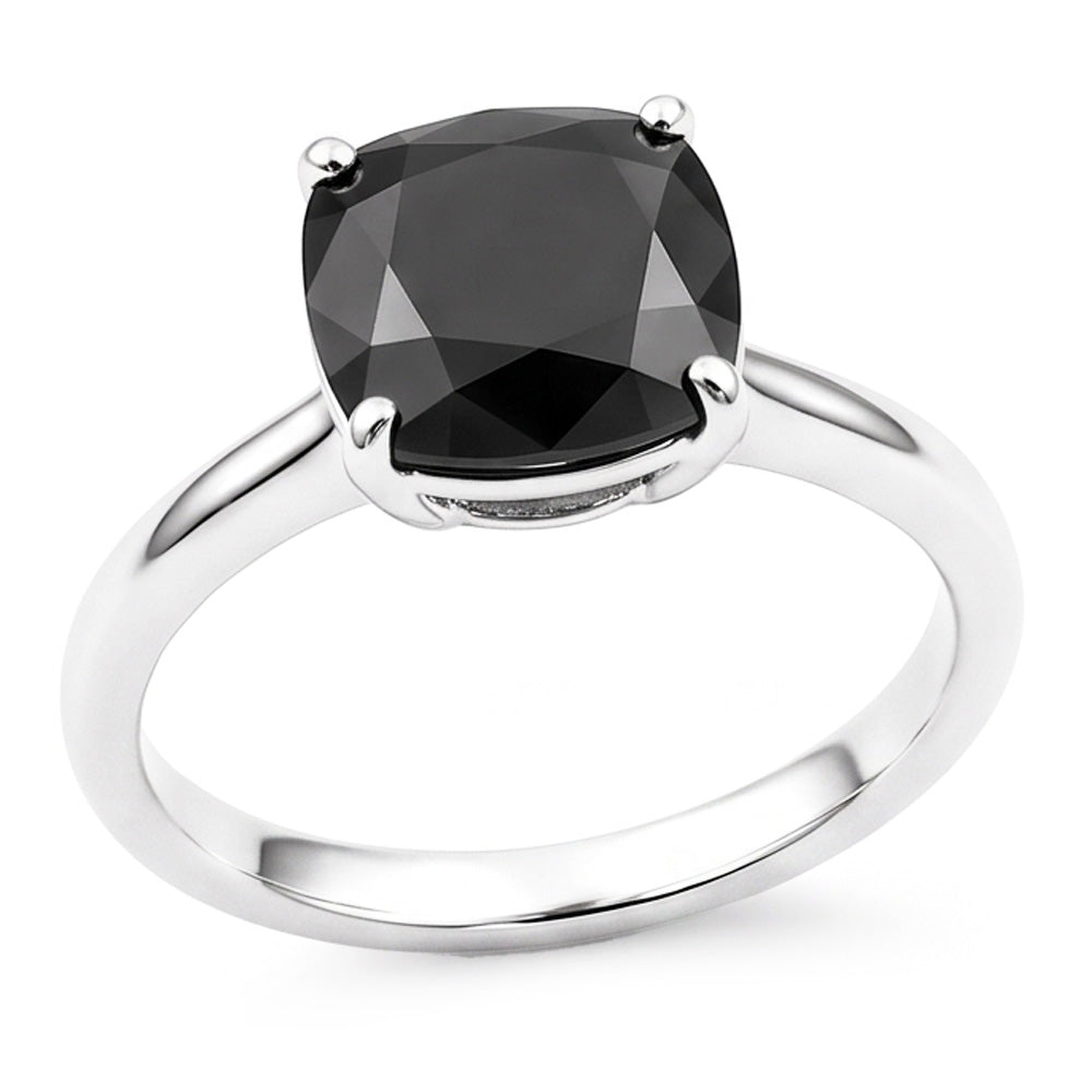 Anello Solitario con Diamante Nero Naturale Taglio Cuscino da 3,75 Carati in Oro Bianco 14 Carati
