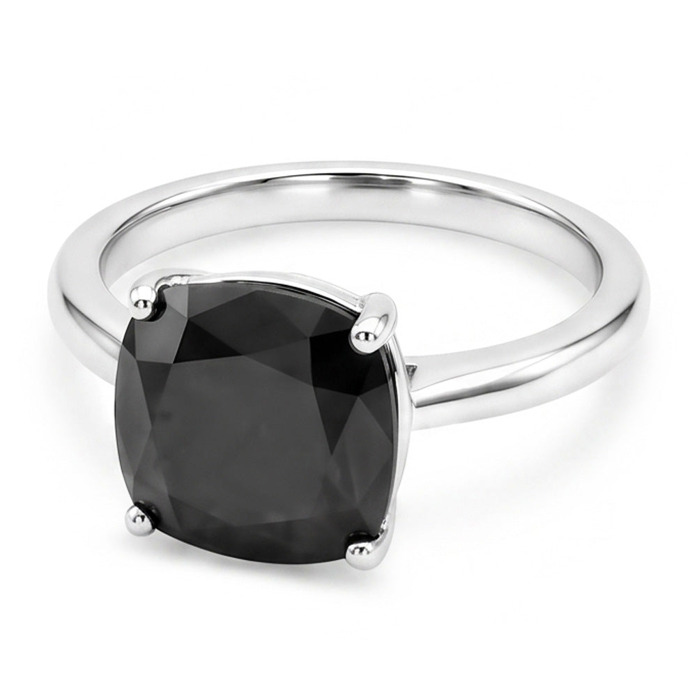 Anello Solitario con Diamante Nero Naturale Taglio Cuscino da 3,75 Carati in Oro Bianco 14 Carati