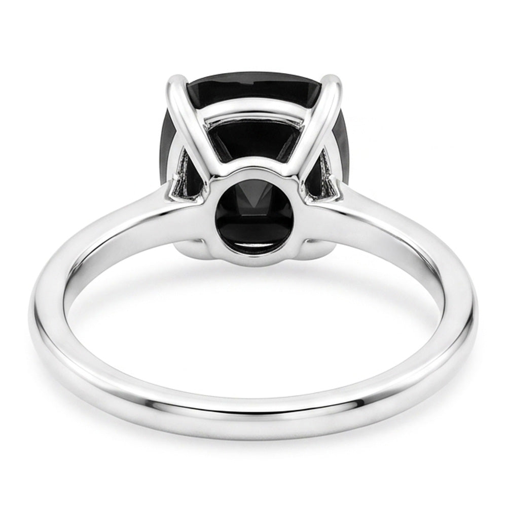 Anello Solitario con Diamante Nero Naturale Taglio Cuscino da 3,75 Carati in Oro Bianco 14 Carati