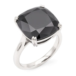 Anello Solitario con Diamante Nero Naturale Taglio Cuscino da 6 Carati in Oro Bianco 14K
