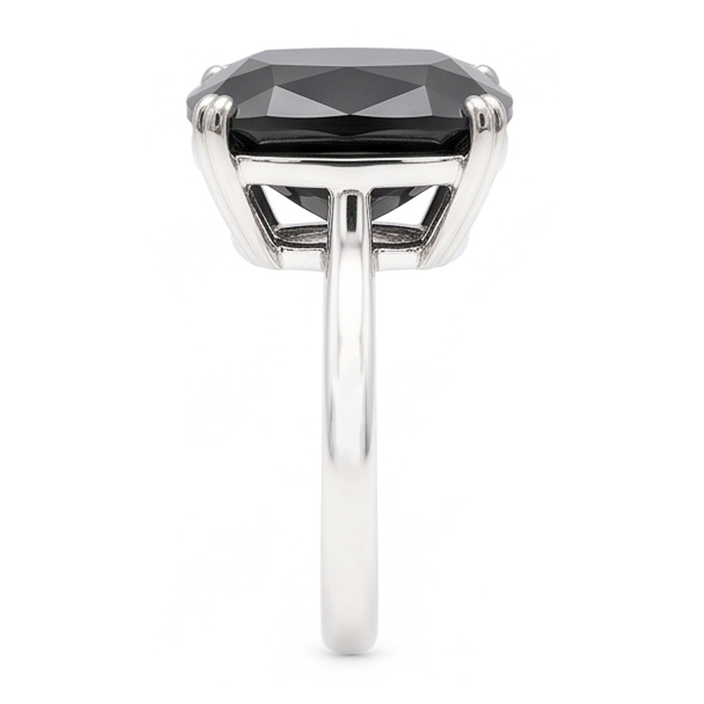 Anello Solitario con Diamante Nero Naturale Taglio Cuscino da 6 Carati in Oro Bianco 14K