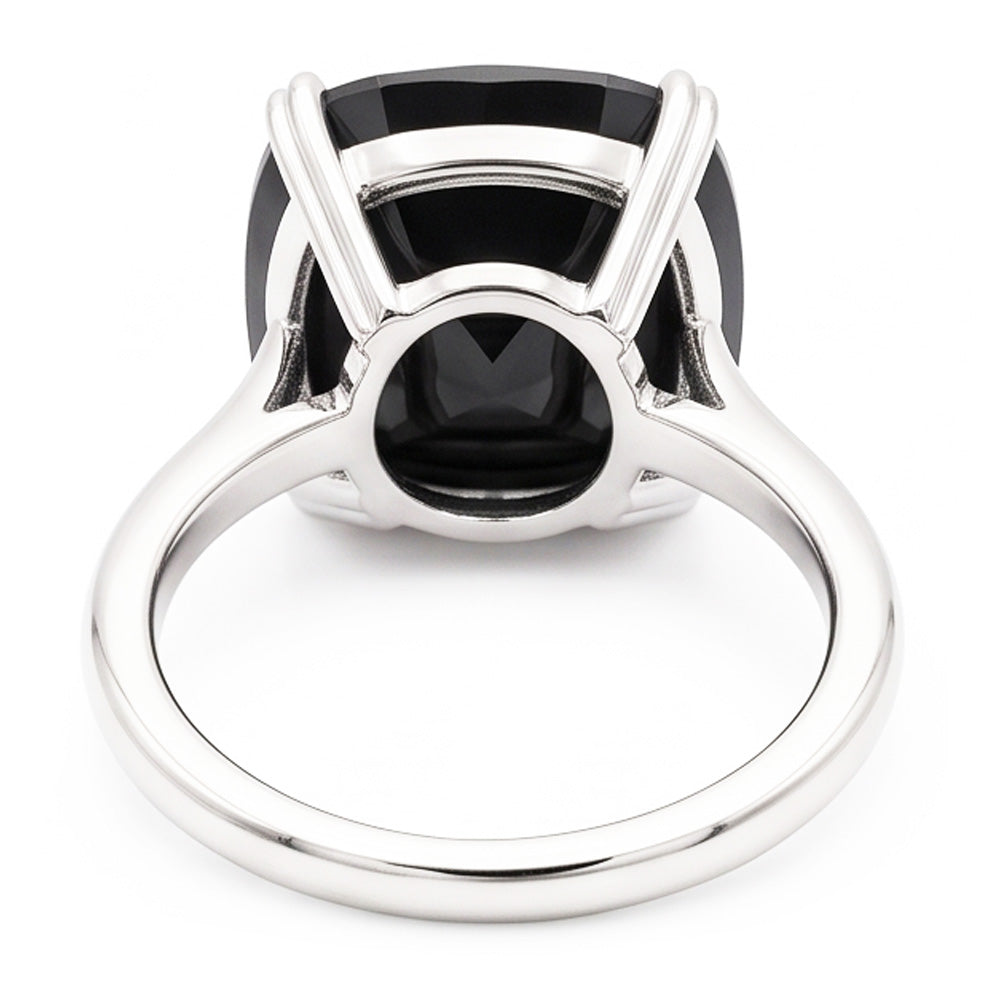 Anello Solitario con Diamante Nero Naturale Taglio Cuscino da 6 Carati in Oro Bianco 14K