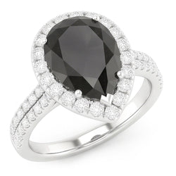 Anello con Diamante Nero Naturale da 6 Carati Taglio a Goccia Halo in Oro Bianco 14 Carati