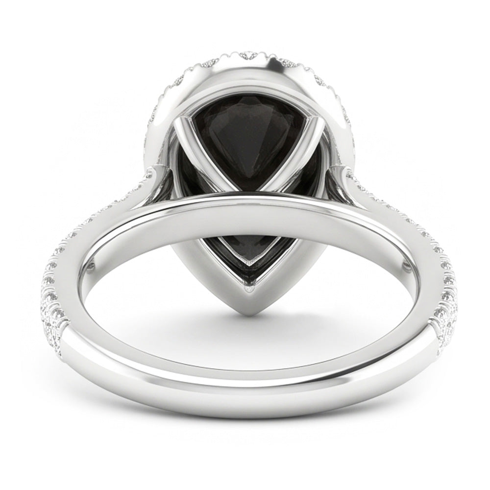 Anello con Diamante Nero Naturale da 6 Carati Taglio a Goccia Halo in Oro Bianco 14 Carati