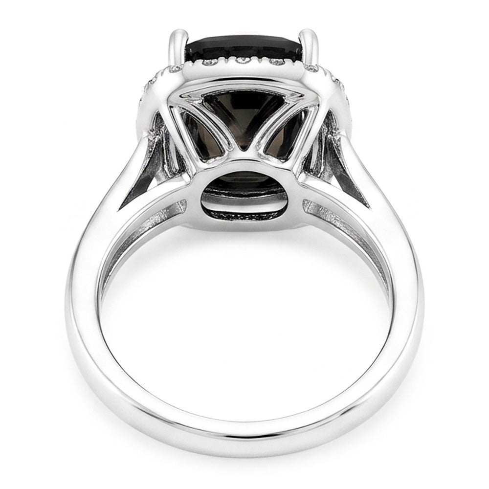 Anello di Fidanzamento Nero con Diamante Autentico Taglio Radiant da 10 Carati Halo in Oro Bianco 14K