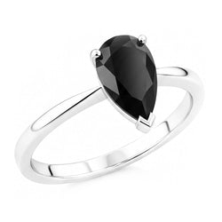 Anello di Fidanzamento Solitario Nero con Diamante Naturale a Goccia da 3,5 Carati in Oro Bianco 14K Liscio