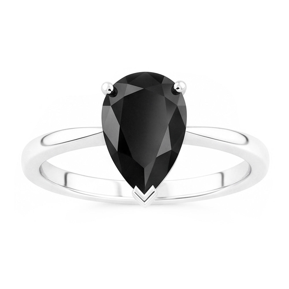 Anello di Fidanzamento Solitario Nero con Diamante Naturale a Goccia da 3,5 Carati in Oro Bianco 14K Liscio