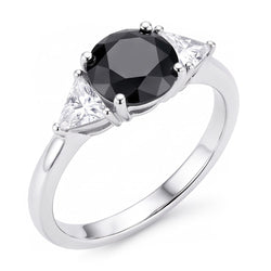 Saldi Venerdì Nero: Anello di Fidanzamento a Tre Pietre con Diamante Rotondo Naturale da 3,6 Carati e Taglio Trilliant in Oro Bianco 14 Carati