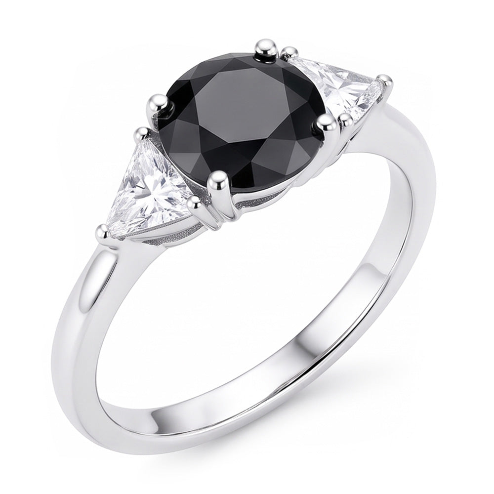 Saldi Venerdì Nero: Anello di Fidanzamento a Tre Pietre con Diamante Rotondo Naturale da 3,6 Carati e Taglio Trilliant in Oro Bianco 14 Carati