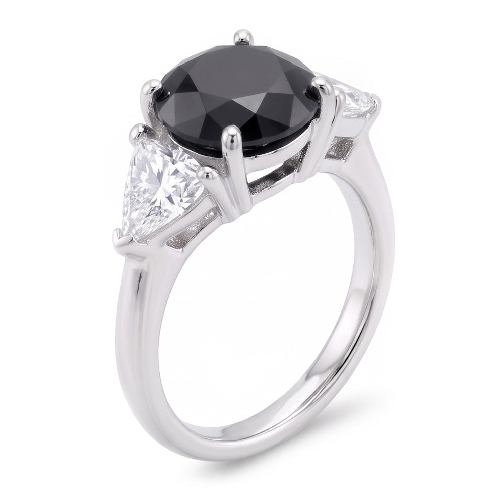 Saldi Venerdì Nero: Anello di Fidanzamento a Tre Pietre con Diamante Rotondo Naturale da 3,6 Carati e Taglio Trilliant in Oro Bianco 14 Carati