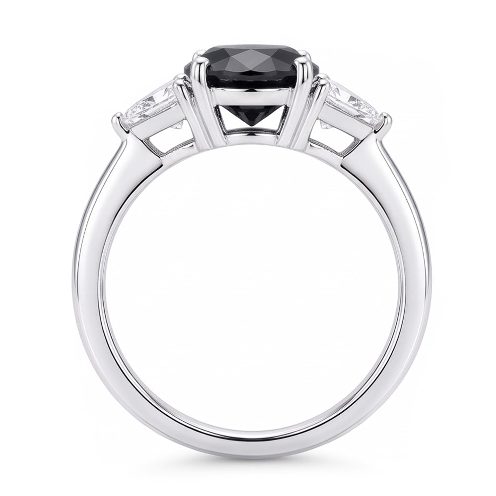 Saldi Venerdì Nero: Anello di Fidanzamento a Tre Pietre con Diamante Rotondo Naturale da 3,6 Carati e Taglio Trilliant in Oro Bianco 14 Carati