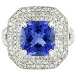 Blu Zaffiro Con Diamante Naturale Autentico ( non creato in laboratorio ) Anello