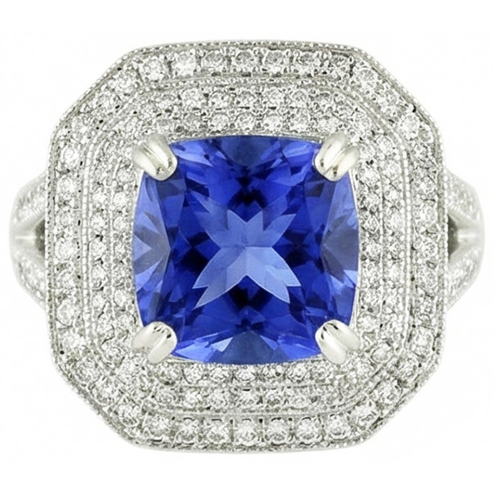 Blu Zaffiro Con Diamante Naturale Autentico ( non creato in laboratorio ) Anello