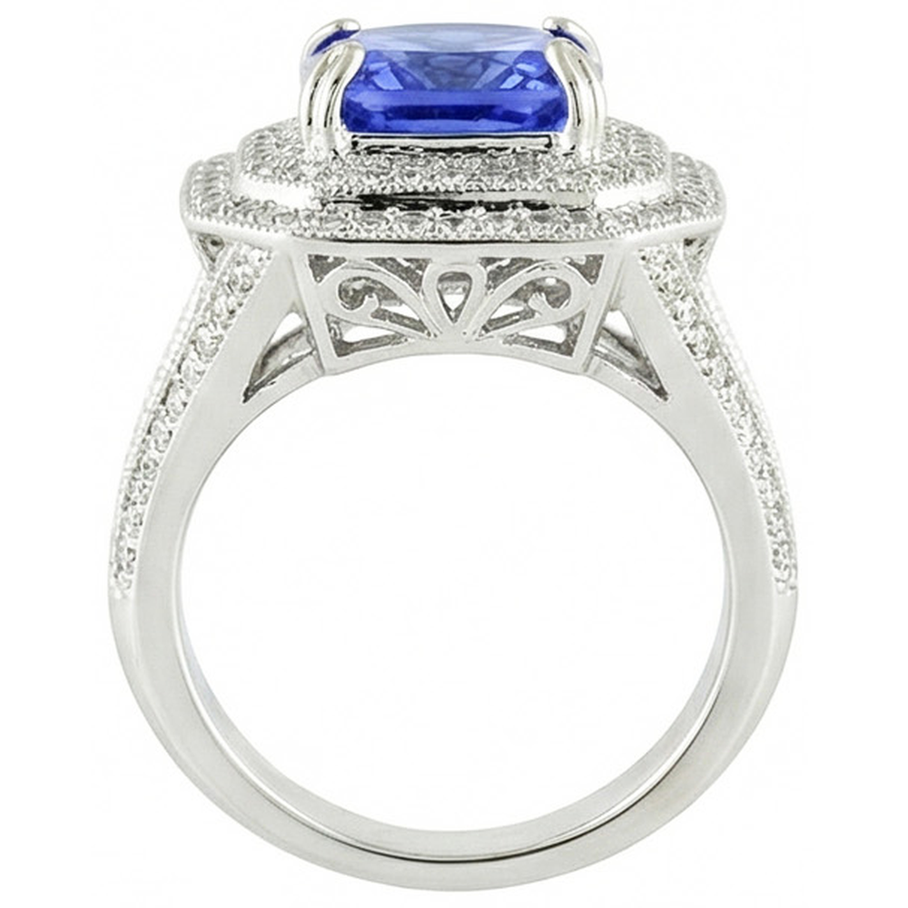 Blu Zaffiro Con Diamante Naturale Autentico ( non creato in laboratorio ) Anello