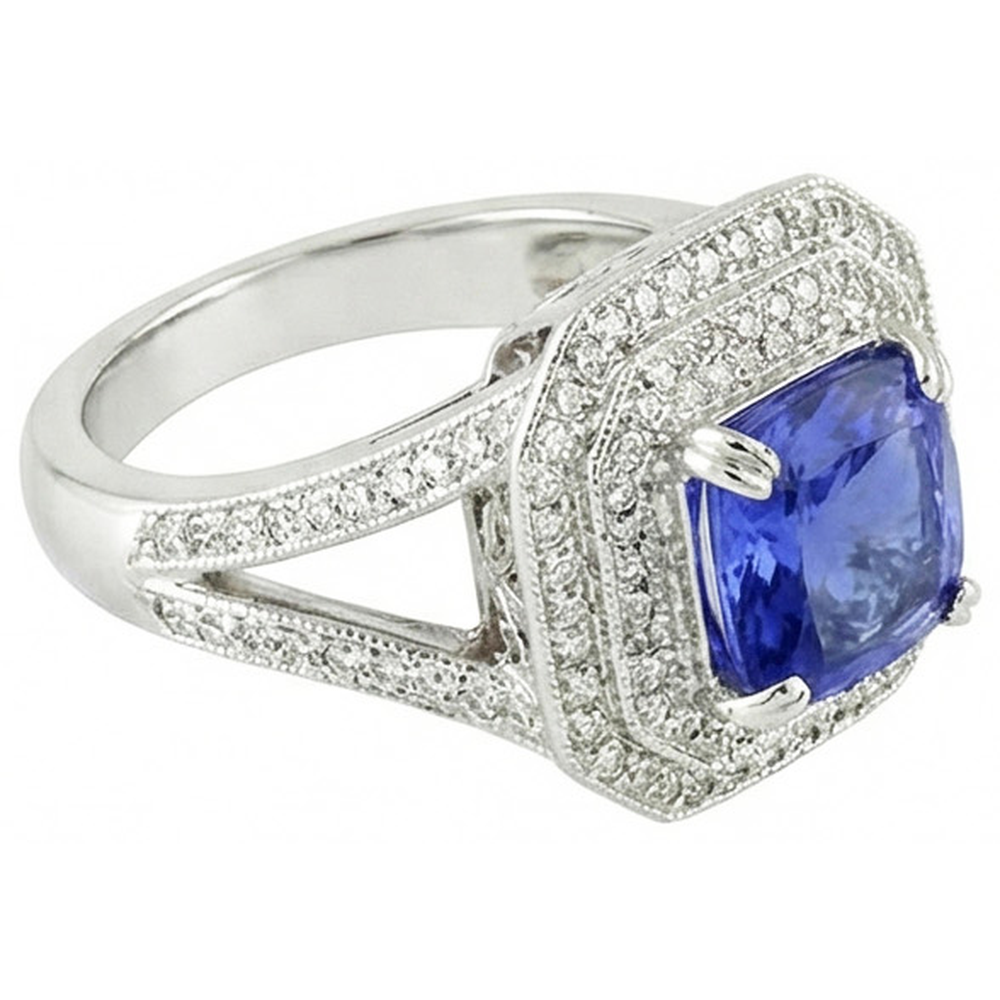 Blu Zaffiro Con Diamante Naturale Autentico ( non creato in laboratorio ) Anello