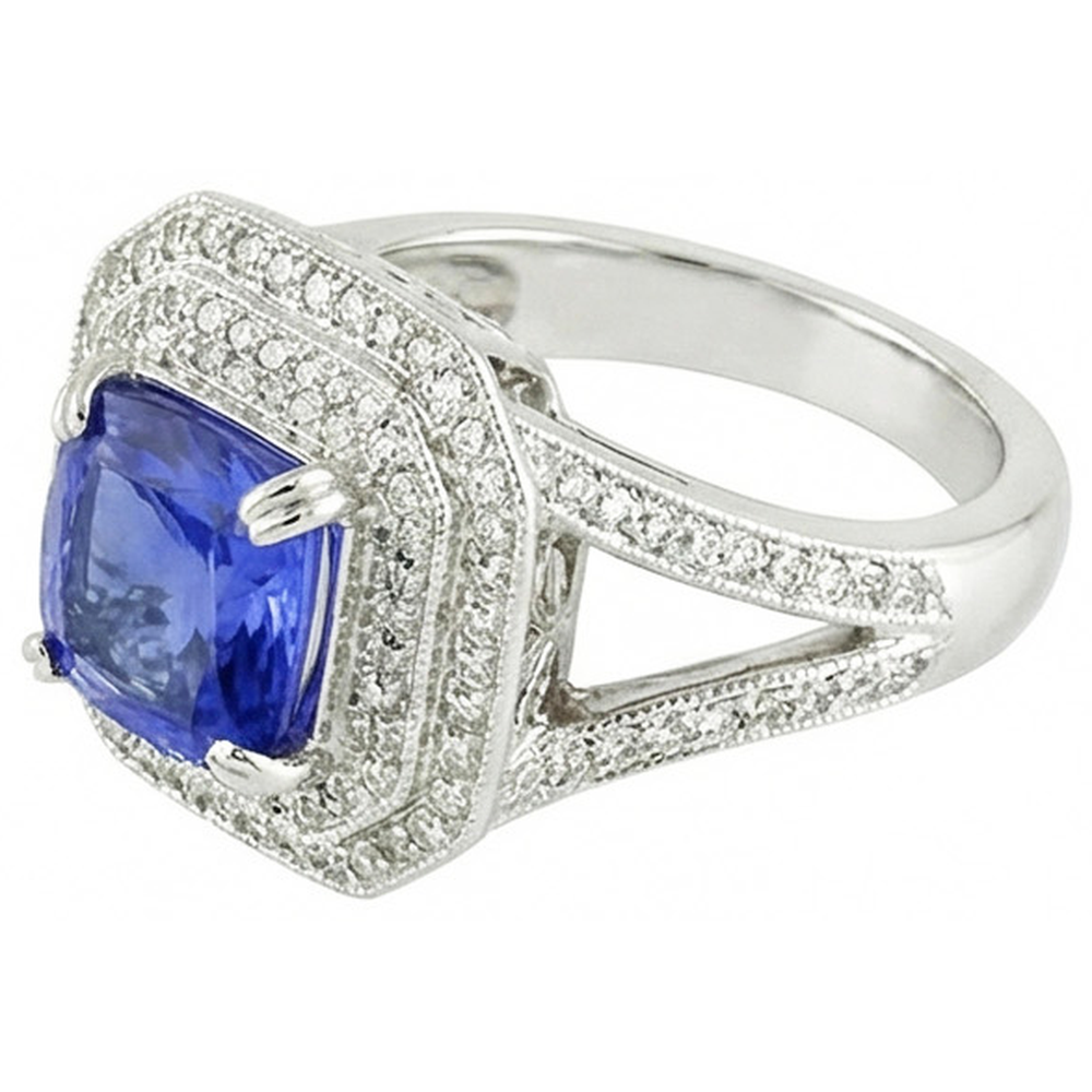Blu Zaffiro Con Diamante Naturale Autentico ( non creato in laboratorio ) Anello