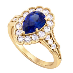 Blu Zaffiro Vintage Stile Anello di Fidanzamento