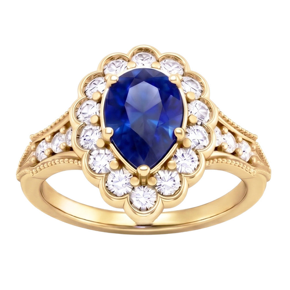 Blu Zaffiro Vintage Stile Anello di Fidanzamento