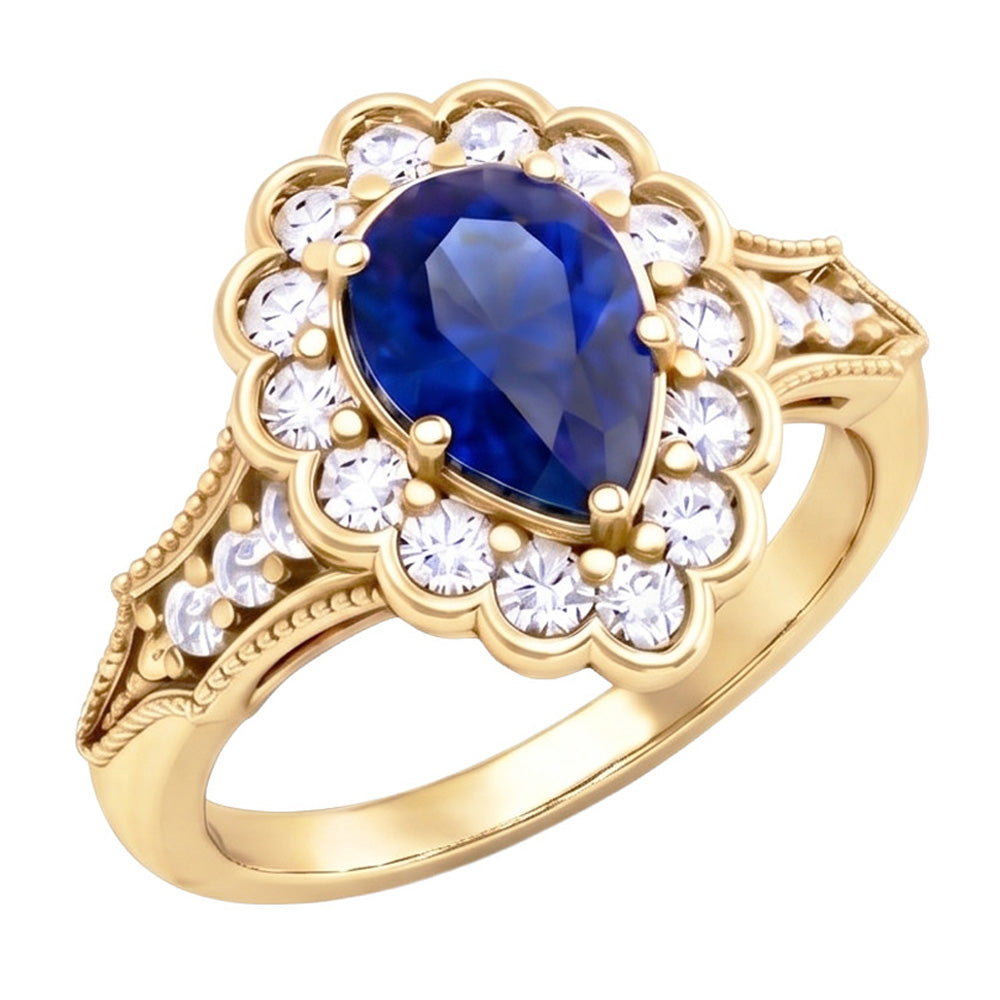 Blu Zaffiro Vintage Stile Anello di Fidanzamento