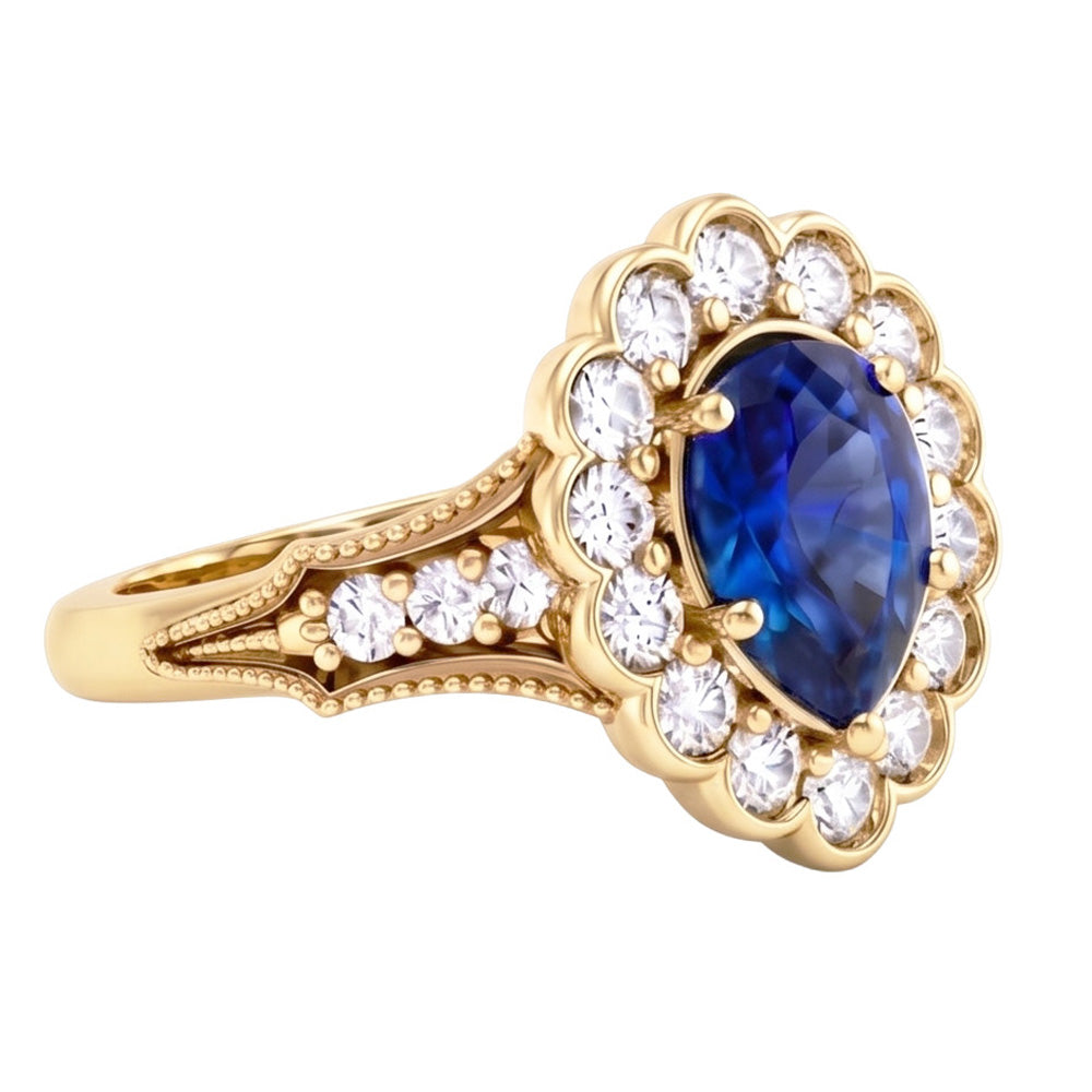 Blu Zaffiro Vintage Stile Anello di Fidanzamento