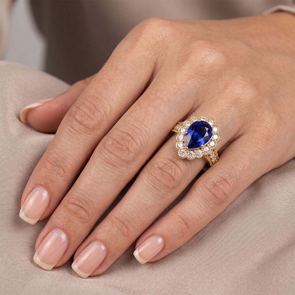 Blu Zaffiro Vintage Stile Anello di Fidanzamento