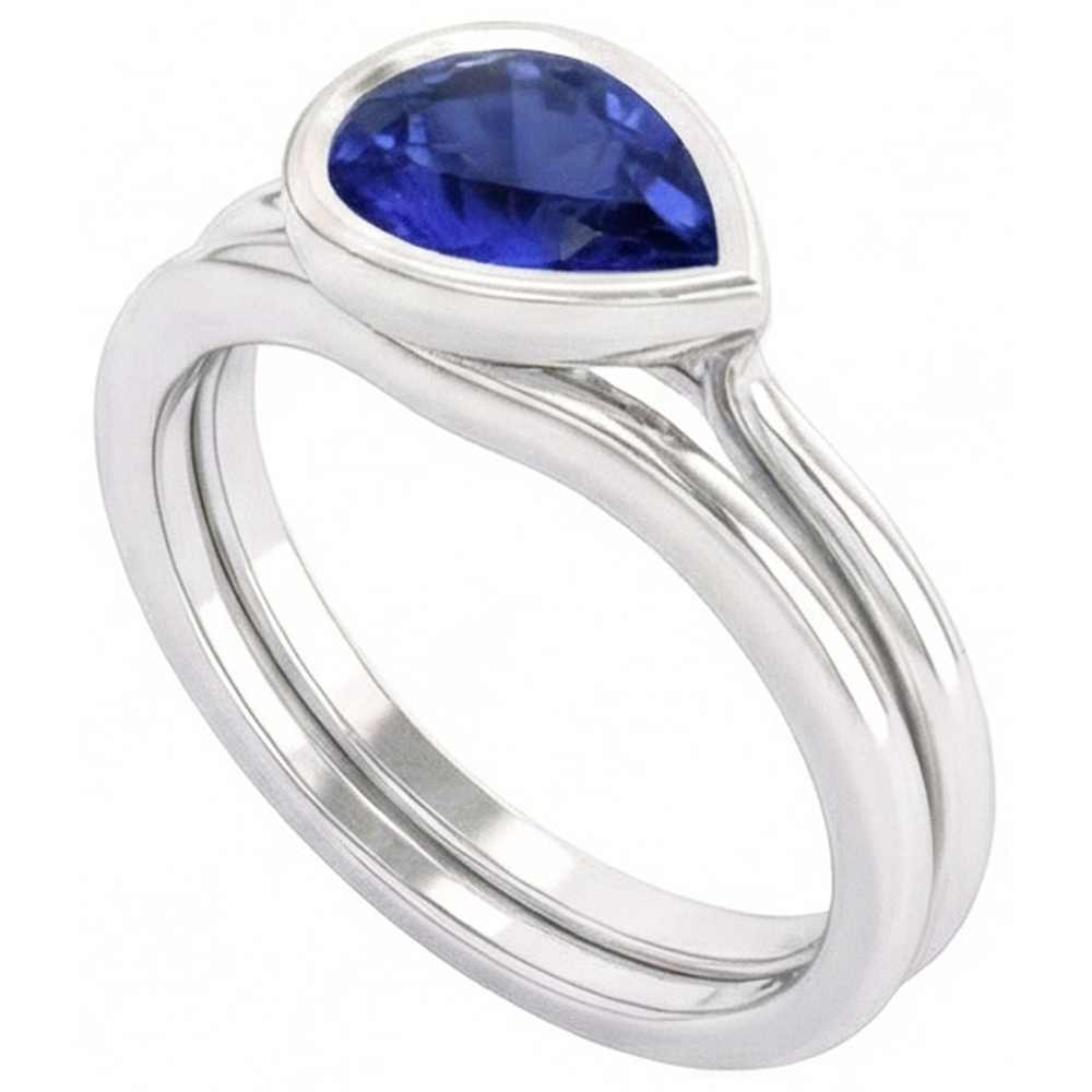 Zaffiro Blu Fiordaliso Anello con Gemma 1,50-carati Oro Bianco 14K – vista laterale