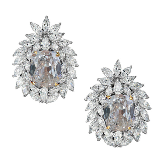 Borchie Bicolore A Marquise, Pera E Cuscino Con Naturale Diamante Taglio Antico 12 Carati