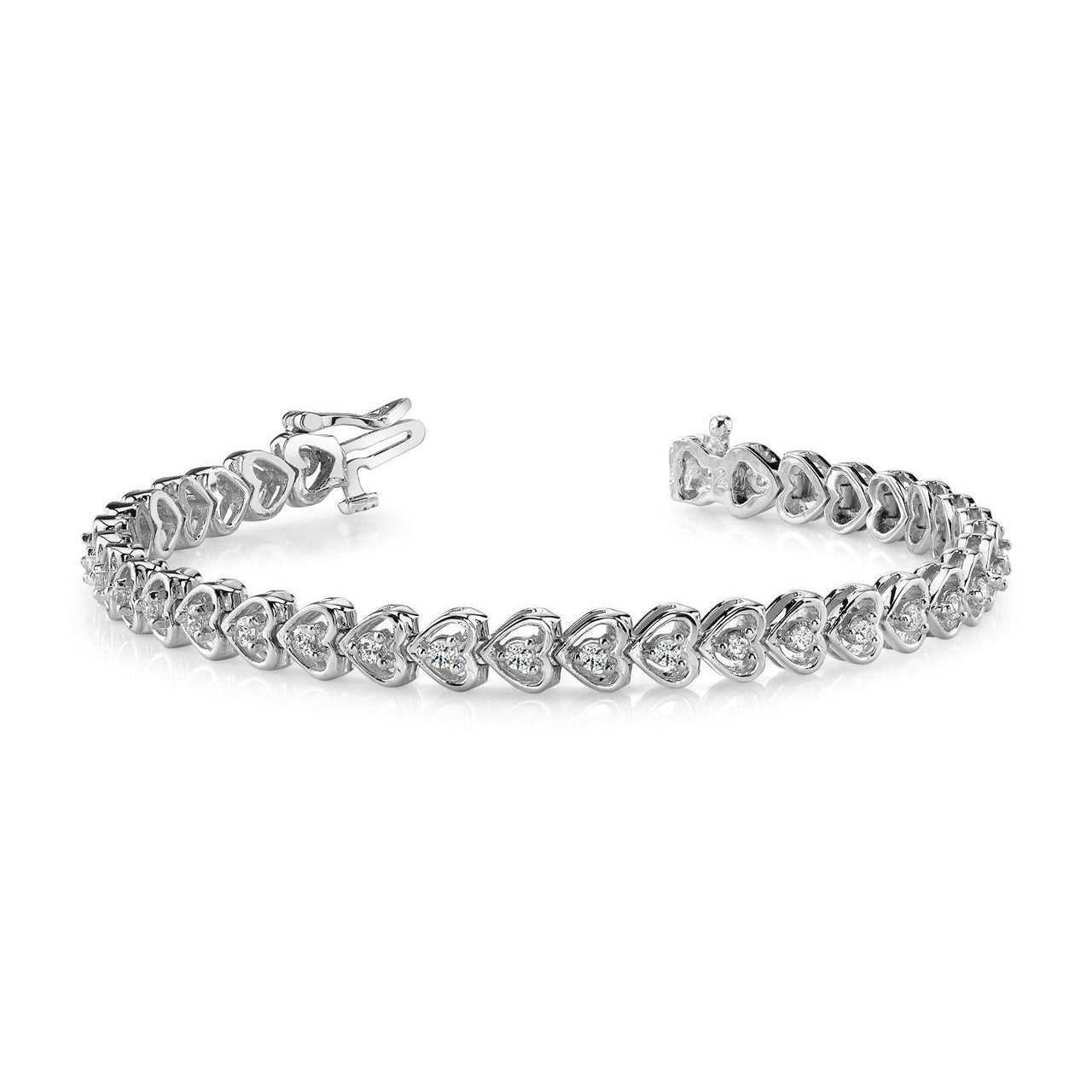 Bracciale A Maglie A Forma Di Cuore Con Vero Diamanti Tondi In Oro Bianco 14k Da 5.25 Carati