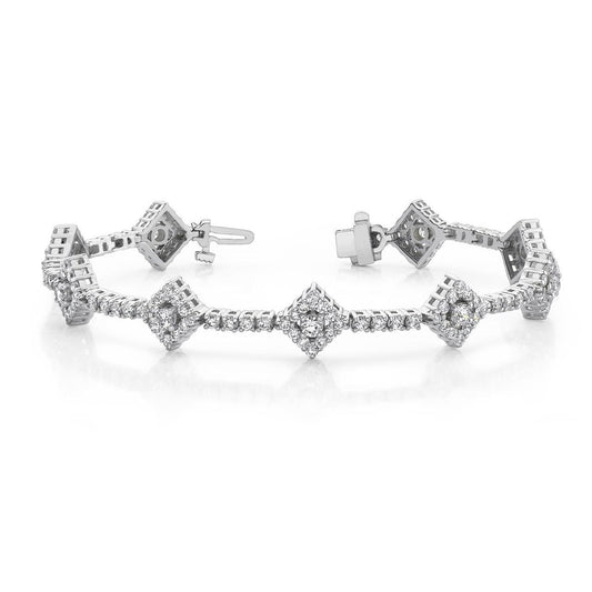 Bracciale A Maglie In Oro Bianco 14K Con Genuino Diamanti Scintillanti Taglio Rotondo 7.25 Carati