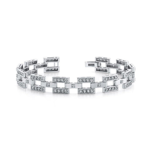 Bracciale A Scacchiera In Oro Bianco 14K Con Naturale Diamanti Taglio Rotondo 13 Ct