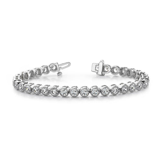 Bracciale Da Donna Con Genuino Diamanti Rotondi Incastonati A Quattro Griffe Oro Bianco 6.40 Ct