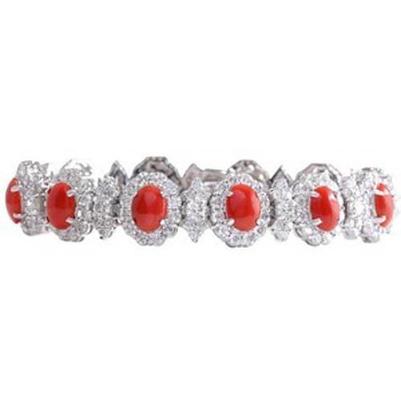 Bracciale da donna in oro bianco 14K . con corallo rosso e diamanti da 23.25 ct - harrychadent.it