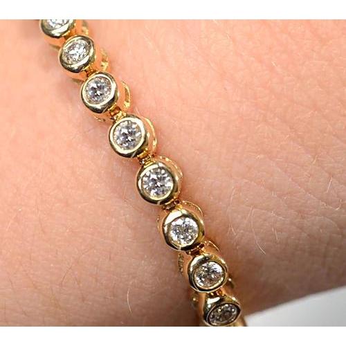 Bracciale Da Tennis Con Naturale Diamanti. Castone Da Donna. Set Di Gioielli In Oro Giallo Da 5 Carati