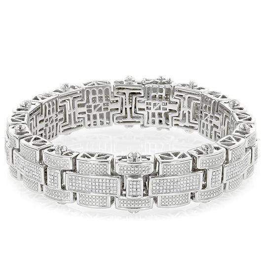 Bracciale Da Uomo Con Naturale Diamanti A Taglio Rotondo Piccolo Da 10.50 Carati. Oro Bianco 14K
