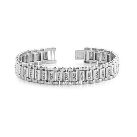 Bracciale Da Uomo In Oro Bianco 14K . Con Genuino Diamante Taglio Rotondo 3.50 Carati