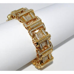 Bracciale Da Uomo In Oro Giallo 14K Con Piccoli Naturale Diamanti Scintillanti 12 Carati