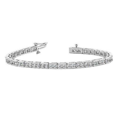 Bracciale Fancy Tennis. Oro Bianco 14K Con Genuino Diamanti A Taglio Rotondo Da 6.40 Carati