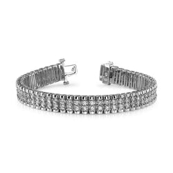 Bracciale In Oro Bianco 14K Con Genuino Diamanti A Taglio Rotondo Grande E Doppio Da 5.50 Carati