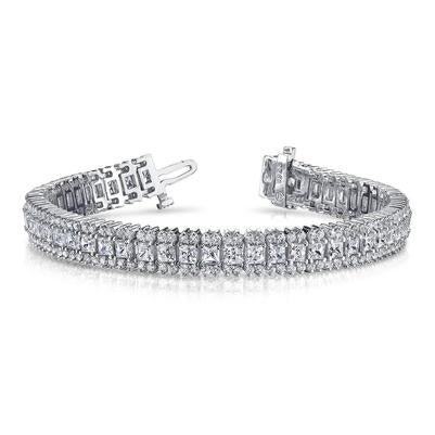 Bracciale In Oro Bianco Con Vero Diamanti Scintillanti Da 11.50 Ct Taglio Tondo E Taglio Princess