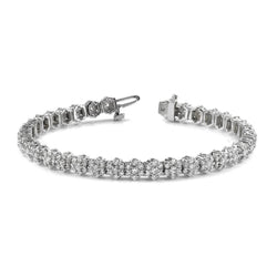 Bracciale Pentagono In Oro Bianco 14K 9 Ct Con Splendidi Genuino Diamanti Taglio Rotondo