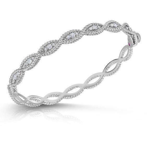 Bracciale Rigido In Oro Bianco 14K Con Vero Diamanti Rotondi 2.80 Carati