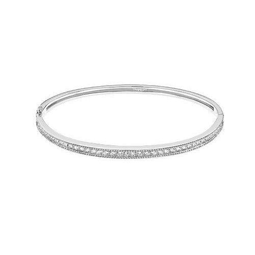 Bracciale Rigido Rotondo Con Vero Diamante in Oro Bianco Massiccio 14k Da 3,50 CT