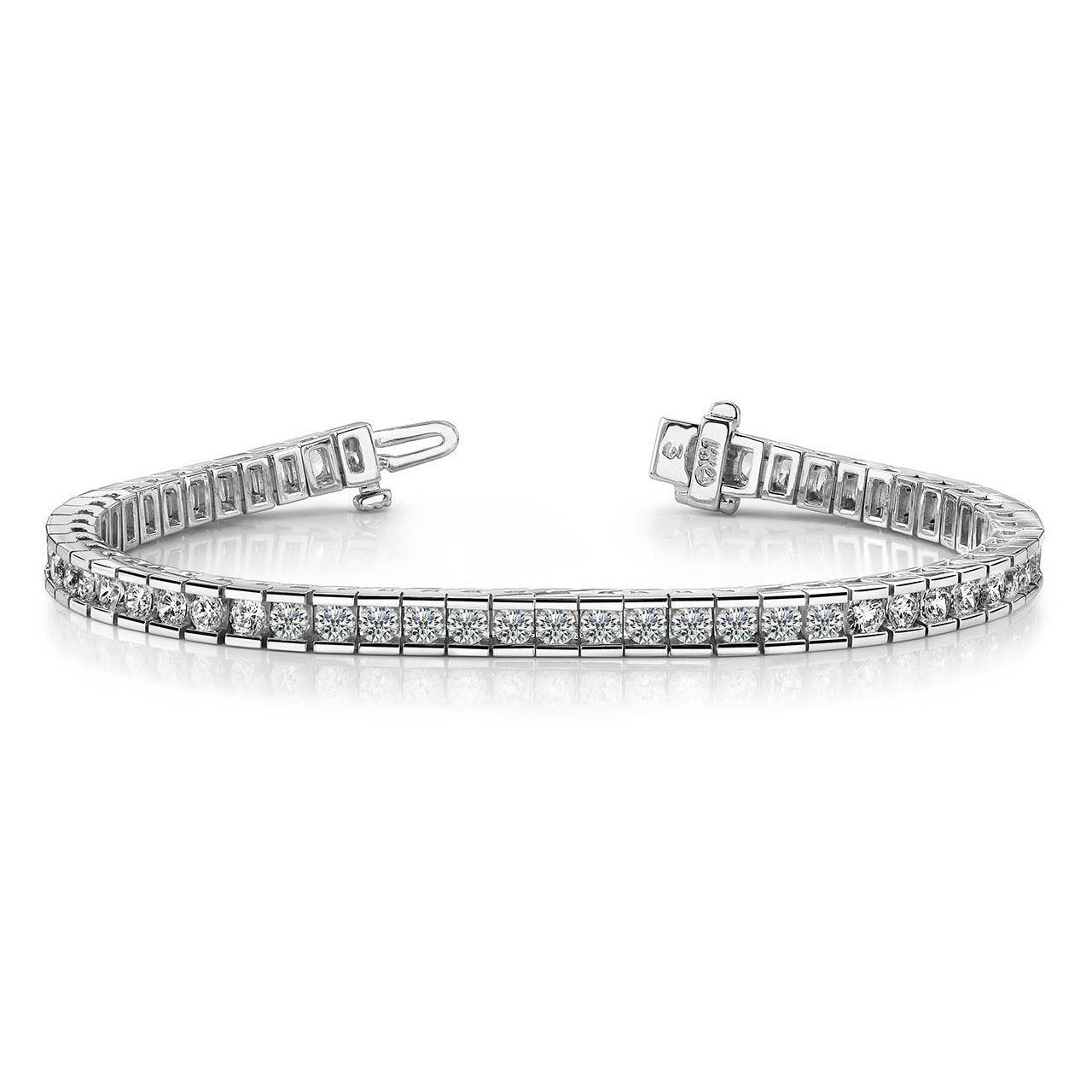 Bracciale Tennis Box Genuino Diamanti Taglio Rotondo 14 Carati Oro Bianco 14K