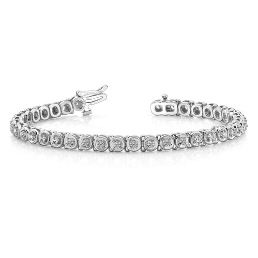 Bracciale Tennis Con Maglie Circolari. 5.70 Ct Di Genuino Diamanti A Taglio Rotondo. Oro Bianco 14K