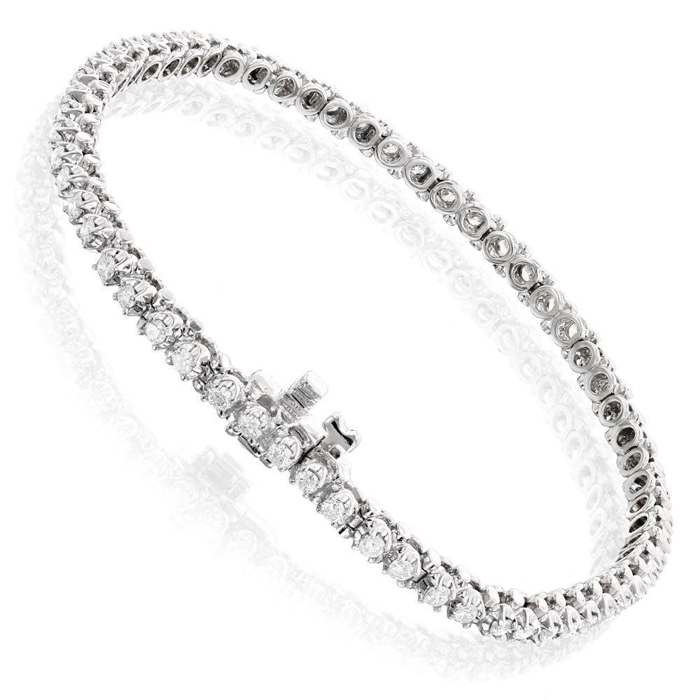 Bracciale Tennis Con Naturale Diamanti Scintillanti Taglio Rotondo 3 Carati Oro Bianco