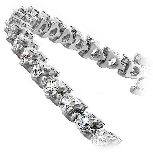 Bracciale Tennis Con Tre Genuino Diamanti Tondi In Oro Bianco Gioielleria 8 Ct.