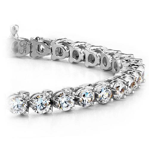Bracciale Tennis Con Tre Genuino Diamanti Tondi In Oro Bianco Gioielleria 8 Ct.