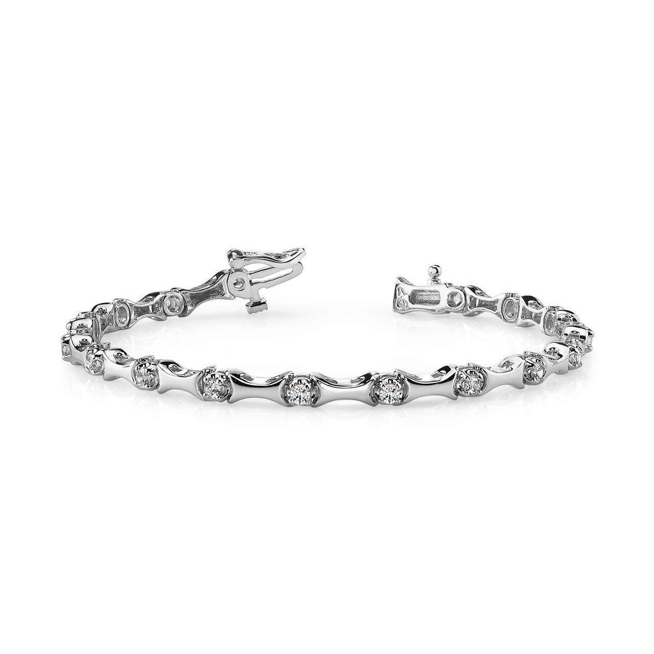 Bracciale Tennis Da 3.40 Carati Con Naturale Diamanti Rotondi Set Di Griffe In Oro Bianco Massiccio